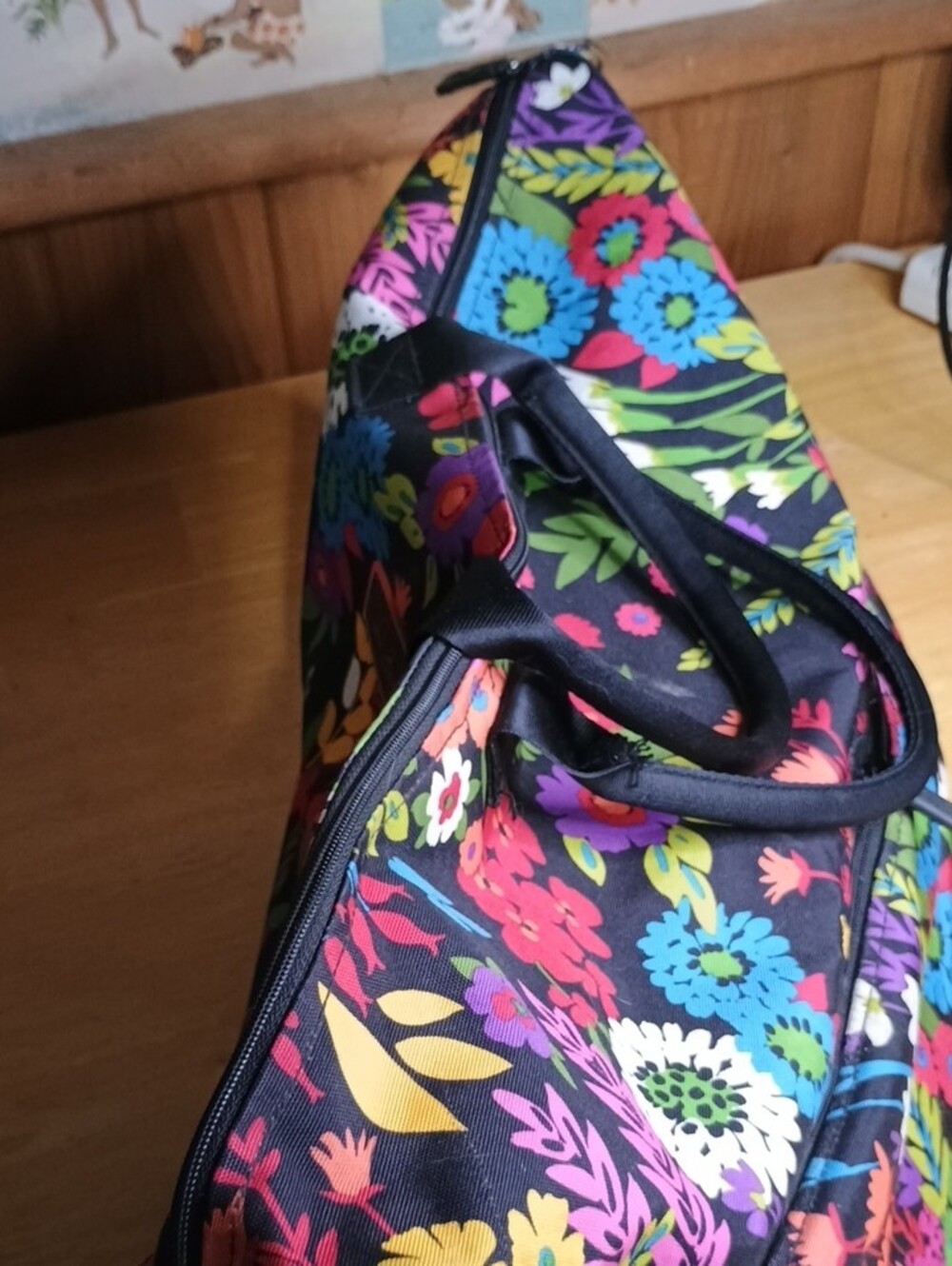 Vera Bradley Canvas Black Floral Travel Duffel with Bright Multicolor Flowers - Picture 4 of 11